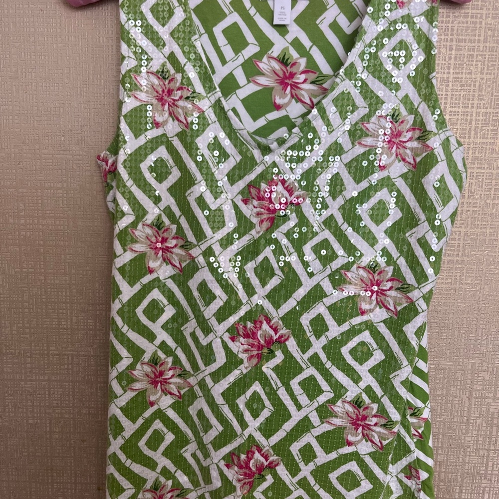 Charter Club Green and White Floral Top